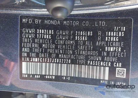 2018 Honda Civic Ex-T из США, поврежденный, VIN JHMFC1F37JX032220